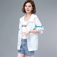 防晒衣女夏季韩版休闲白色减龄夹克防晒衣蝙蝠衫棒球服薄外套女，女装防晒衣，曼沙奕珂