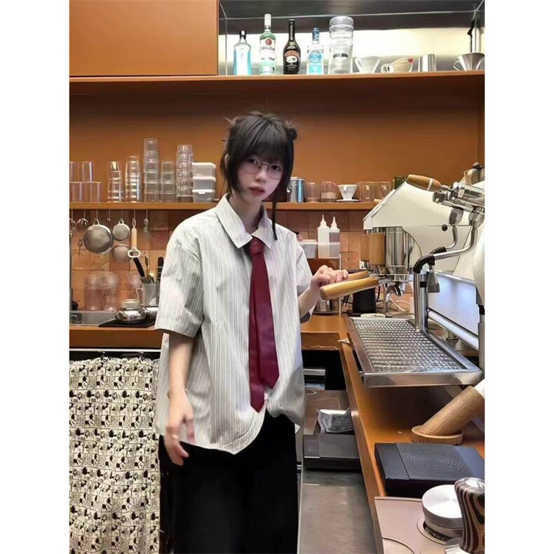 夏季下摆弯弧条纹男女短袖衬衫~短袖CT25109批40长袖C5109批45,男装T恤,星座1004-6