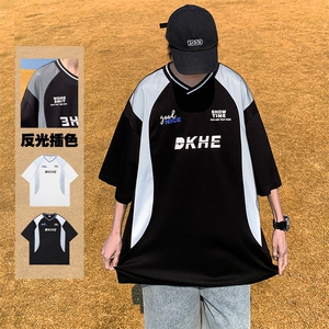 M-6XL夏季大码新款240克冰感棉带反光条男短袖T恤 T2308-P42图片