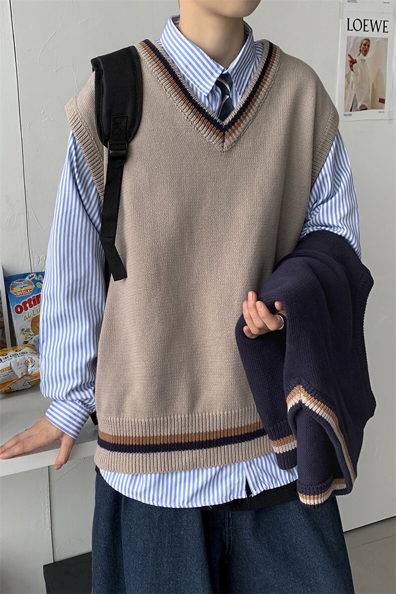 秋冬港风加厚针织衫V领毛衣马甲背心JKDK学院风制服男女W09/P55,男装针织衫/毛衣,钱塘713