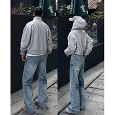 W9222-P48网图现货春季新款小众裂纹水洗浅蓝色牛仔裤，男装牛仔裤，星座1608-2
