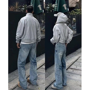W9222-P48 网图现货 春季新款小众裂纹水洗浅蓝色牛仔裤图片