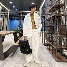 港风秋季反光蝴蝶印花西装男秋季宽松大码西服A090-TZ10P90限128，男装西服套装，电商A089-1