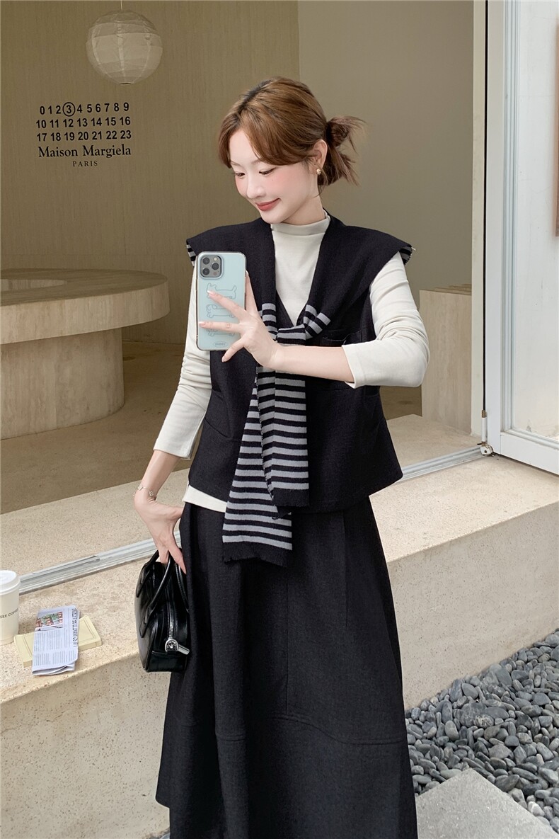 现货新款马甲打底半裙（送披肩）套装25093P195K288,女装套装/套裙,2D035