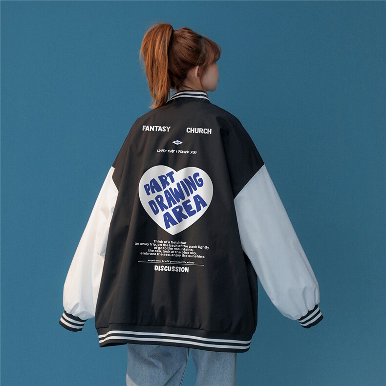 中性风拼接撞色字母印花棒球服宽松百搭夹克外套G79P65控88---,男装夹克,A247A