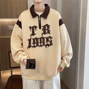 美式复古POLO领卫衣男2024春秋款潮牌设计感半拉链外套WB125-P41图片