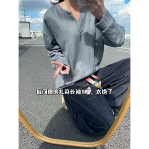 XZ809A/SYR21/P30/控48  麦穗格扎染V领口长袖T恤卫衣图片