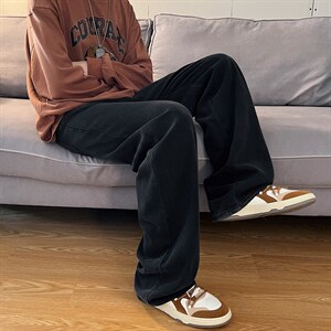 高街粉色牛仔裤男宽松休闲直筒潮牌帅气坠感渐变老爹长裤N914-P43图片