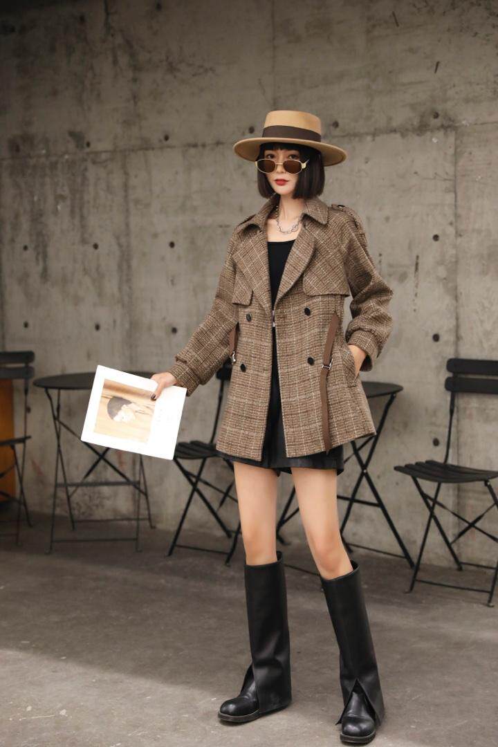 新款时尚毛呢加格子外套，其它，茗格拉