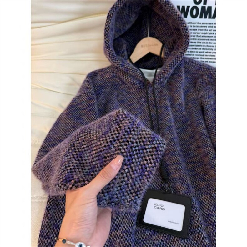 莫奈紫扎染提花卫衣男款冬加厚美式cleanfit高级感外套WY249P65,女装短外套,星座1013-5