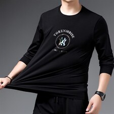春秋季薄款圆领长袖t恤男士潮牌宽松上衣服卫衣男体恤内搭打底P68，男装T恤，钱塘6003A(原)4033A