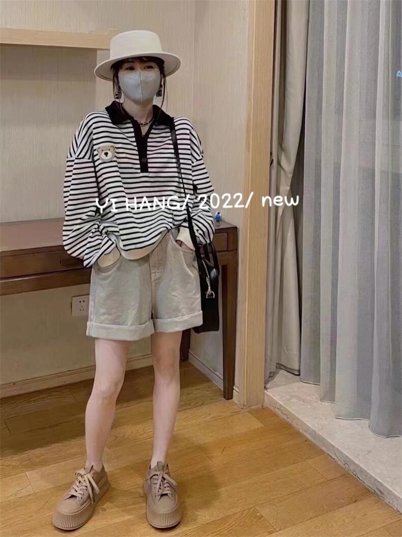 小熊条纹卫衣好搭，女装卫衣/绒衫，一杭