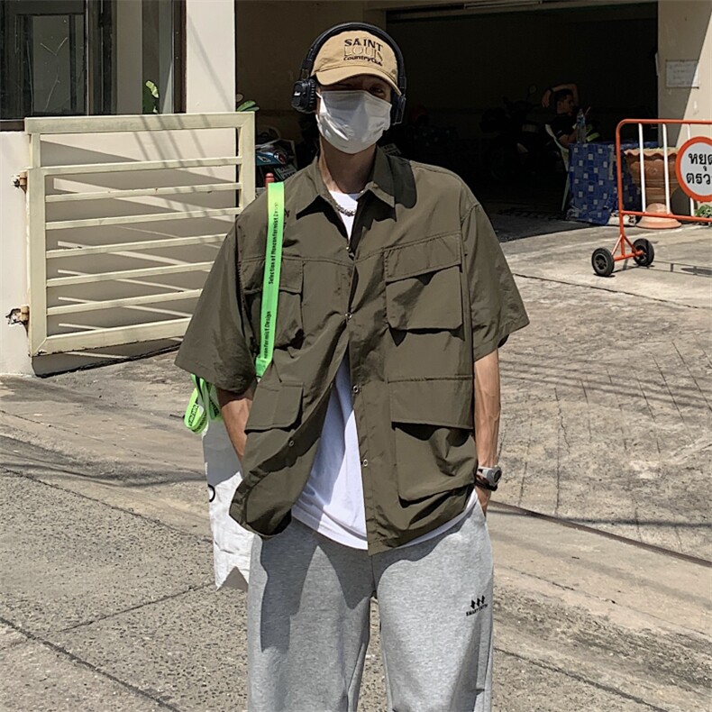 衬衫男短袖韩版潮流多口袋痞子帅气2023夏季新款ins外套CY240-P38,男装衬衫,星座412-3