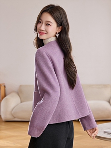 纯色双面毛呢外套小个子短款女2025秋冬季新款洋气百搭羊毛大衣图片
