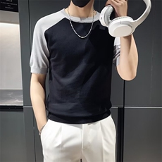 夏季新款冰丝针织短袖T恤男修身时尚社会条纹半袖打底衫M866，男装T恤，星座1116A-2（原606A-1）
