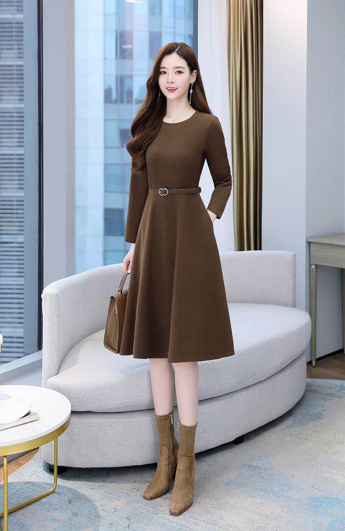 现货，冬季拉毛弹力呢料连衣裙，女装连衣裙，金典明美