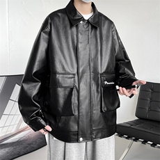 秋季新款皮夹克男宽松刺绣潮流皮衣外套翻领A266-PY007-P85控138，男装夹克，电商A266