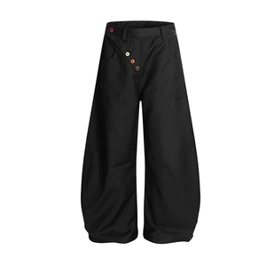 【现货】XZ1218 BK9068 特价P46 美式彩色纽扣宽松弯刀阔腿西裤图片