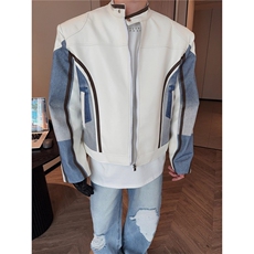 春秋皮衣夹克男女炸街拼接赛车服高级感宽松垫肩外套LJK8571-P75，男装皮衣，星座1008