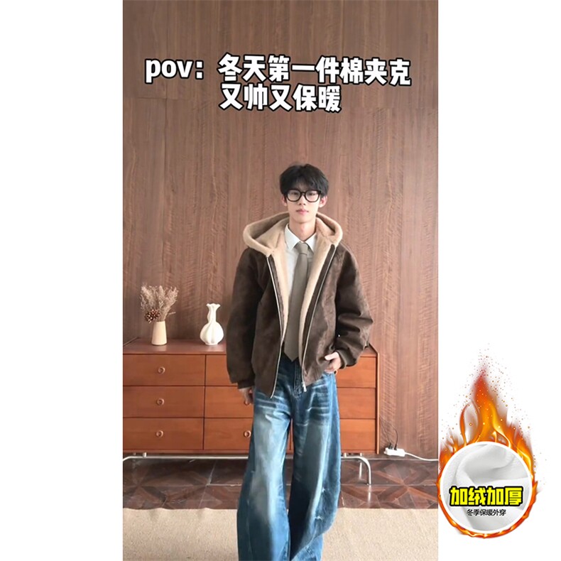 现货高品质美式冬季重磅座山雕大毛毛领pu皮棉衣男女加厚外套,男装皮衣,电商A486