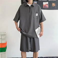 新款文艺五分袖男气质休闲套装夏季POLO卫衣潮流五分裤T1177-P48，男装Polo衫，星座512-2