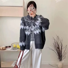 2025年新款复古费尔岛提花毛衣开衫女外套设计感针织上衣，男装夹克，星座1210-1