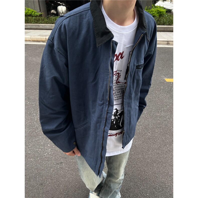 美式复古底特律夹克工装春季百搭纯色帆布翻领水洗外套,男装夹克,星座1210-1