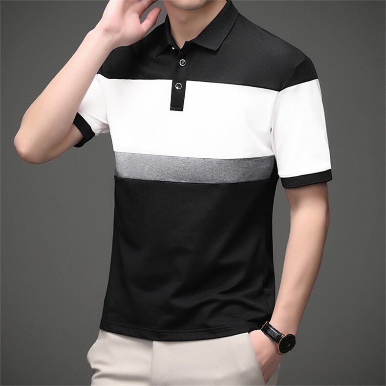2023夏季商务休闲polo衫男都市青年修身翻领撞色短袖T2108P35,男装T恤,星座914
