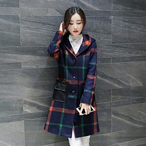 时尚格子羊毛大衣女中长款加厚显瘦连帽外套冬季新款气质百搭图片