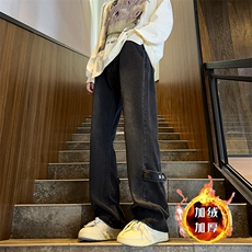 美式ins高街vibe水洗加绒牛仔裤货号加绒K2316P70常规P55，男装牛仔裤，电商A063