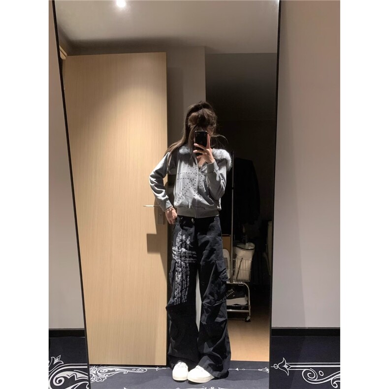 美式大口袋宽松直筒工装裤男女复古阔腿慵懒松弛感裤子LA5222-P54,男装工装外套,星座1008