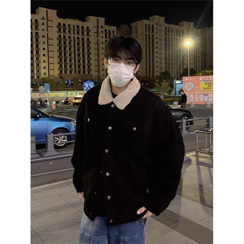 1506-1/JJ591/P109羊羔绒翻领加绒加厚工装棉衣美式复古夹克图片