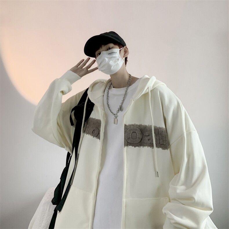秋季宽松百搭连帽外套hiphop美式复古字母开衫卫衣男W5801-P38,男装夹克,星座512-2