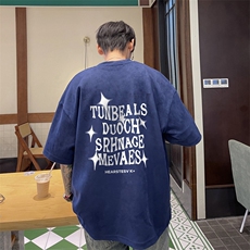 麂皮绒重磅t恤男夏季高街大码短袖体恤字母印花潮牌百搭半袖衣服，男装T恤，电商B371