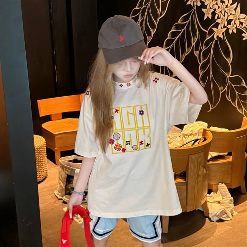万针全刺绣工艺抖音得物高品质260克重磅纯棉双纱美式高街短袖T恤,男装T恤,电商A486-1
