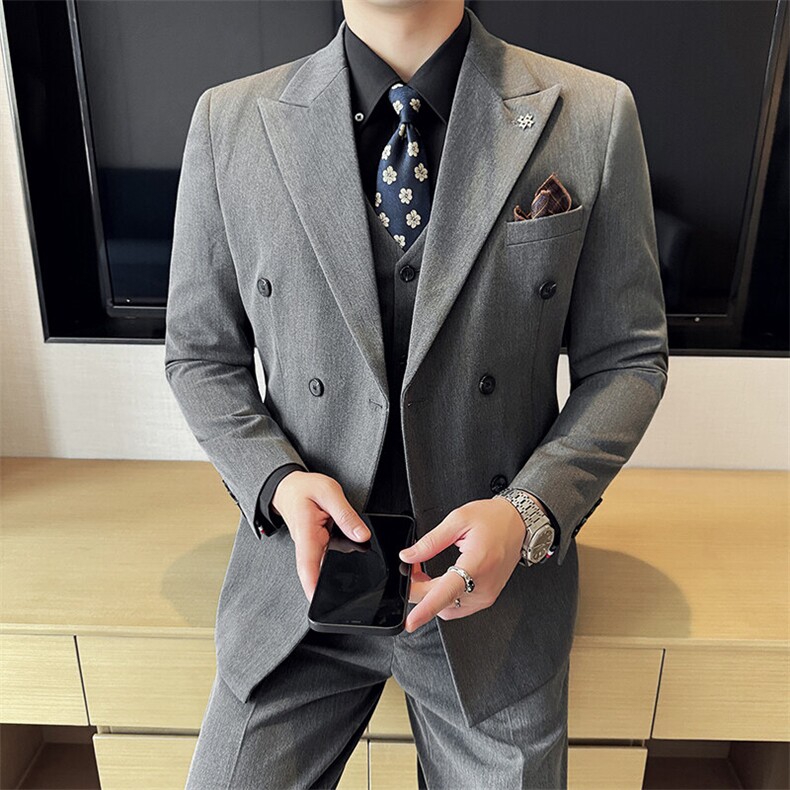 SJT813-P2102025春夏时尚男士双排扣英伦西服三件套装西装,男装西服,星座507A（原星座306B-2）