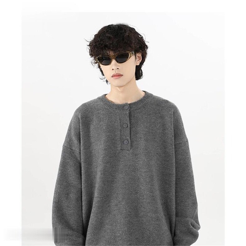 现货灰色亨利领毛衣外套男秋冬季纯色复古高级感f打底衫 YM174p42图片
