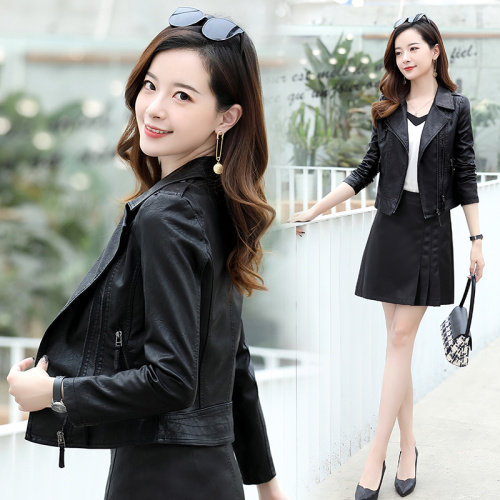 2021秋季时尚简约大方气质优雅收腰显瘦休闲修身百搭潮流皮衣，女装皮衣，臻衣坊