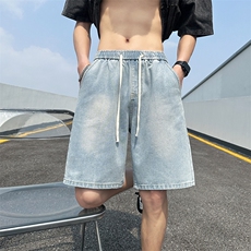 松紧抽绳牛仔短裤男春夏款潮流后袋麦标设计感休闲裤D28#-P38，男装牛仔裤，电商A178