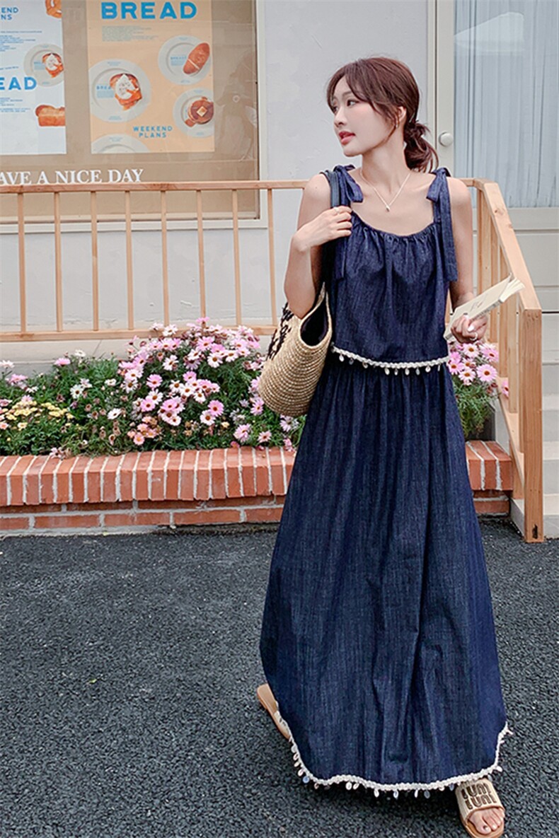 牛仔休闲时尚套装女2025年夏季新款薄款透气吊带上衣半身裙两件套,女装套装/套裙,浙宝220