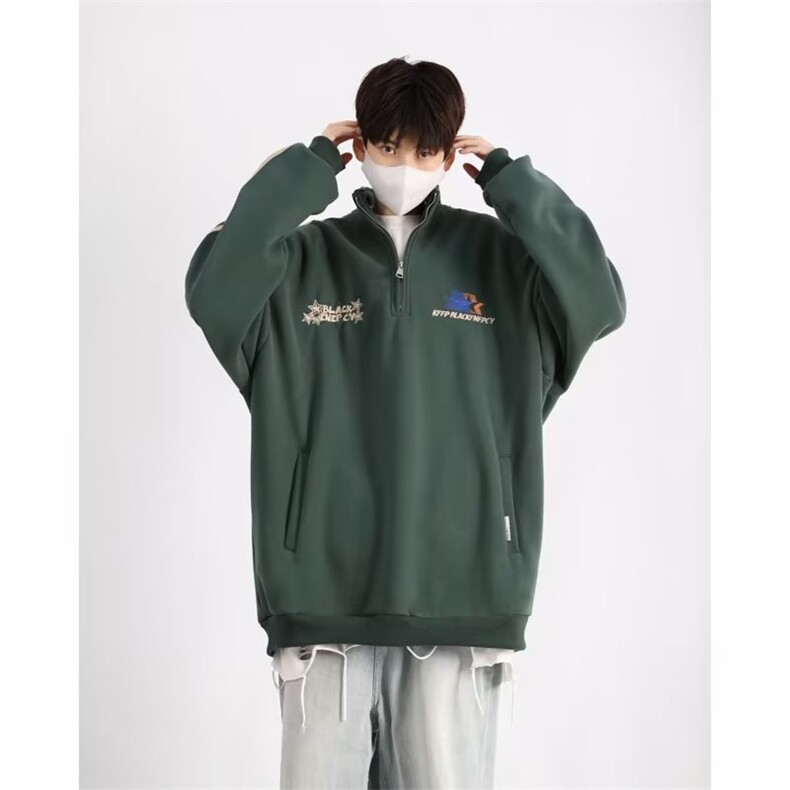 春秋季潮牌高街oversize运动外套复古潮流半拉链卫衣男 W7068-P48图片