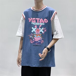 2023夏季新款韩版宽松假两件休闲T恤衫美式篮球服上衣 T1267-P28图片