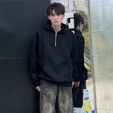 抖音得物二开美式重磅宽松结构拉链设计防风高领连帽卫衣外套W76，男装卫衣，电商A486