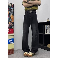 美式复古蓝色牛仔裤女春秋宽松直筒休闲阔腿裤2025新款NG80，男装牛仔裤，星座1116A（原606A-3）