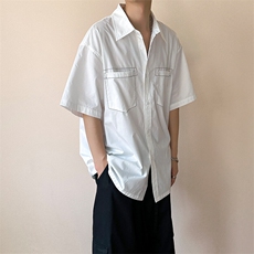 现货-夏季线条衬衫男宽松青少年时尚潮牌短袖衬衣-AC23005-P50，男装T恤，电商A351