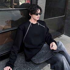 现货高品质垫肩小众机车设计高街痞帅潮男打底衫长袖T恤特P48，男装T恤，电商B319