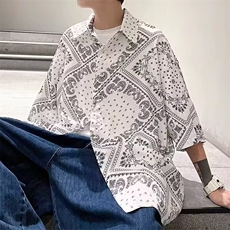 花衬衫男短袖夏季薄款卡通睡衣宽松夏威夷衬衣外套休闲上衣潮，男装衬衫，星座1210-1