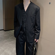 春秋休闲亚麻西服套装男时尚帅气西装马甲阔腿裤三件套TZ263-P265，男装西服套装，电商B267