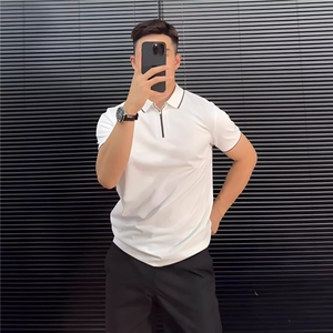 夏季新款时尚拼色半拉链polo衫男短袖翻领t恤韩版修身商务休闲T恤图片