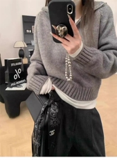 时尚百搭翻v领百搭时尚简约，女装针织衫/毛衣，思途羊绒
